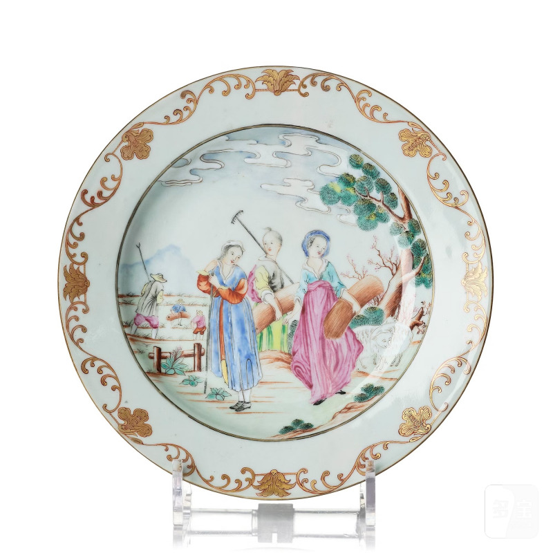 A famille rose 'European Subject' dinner plate,